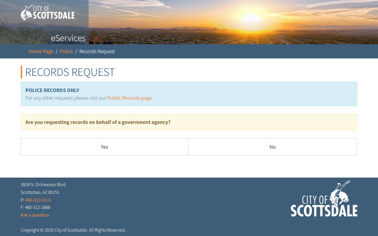 Scottsdale Police eServices records request portal
