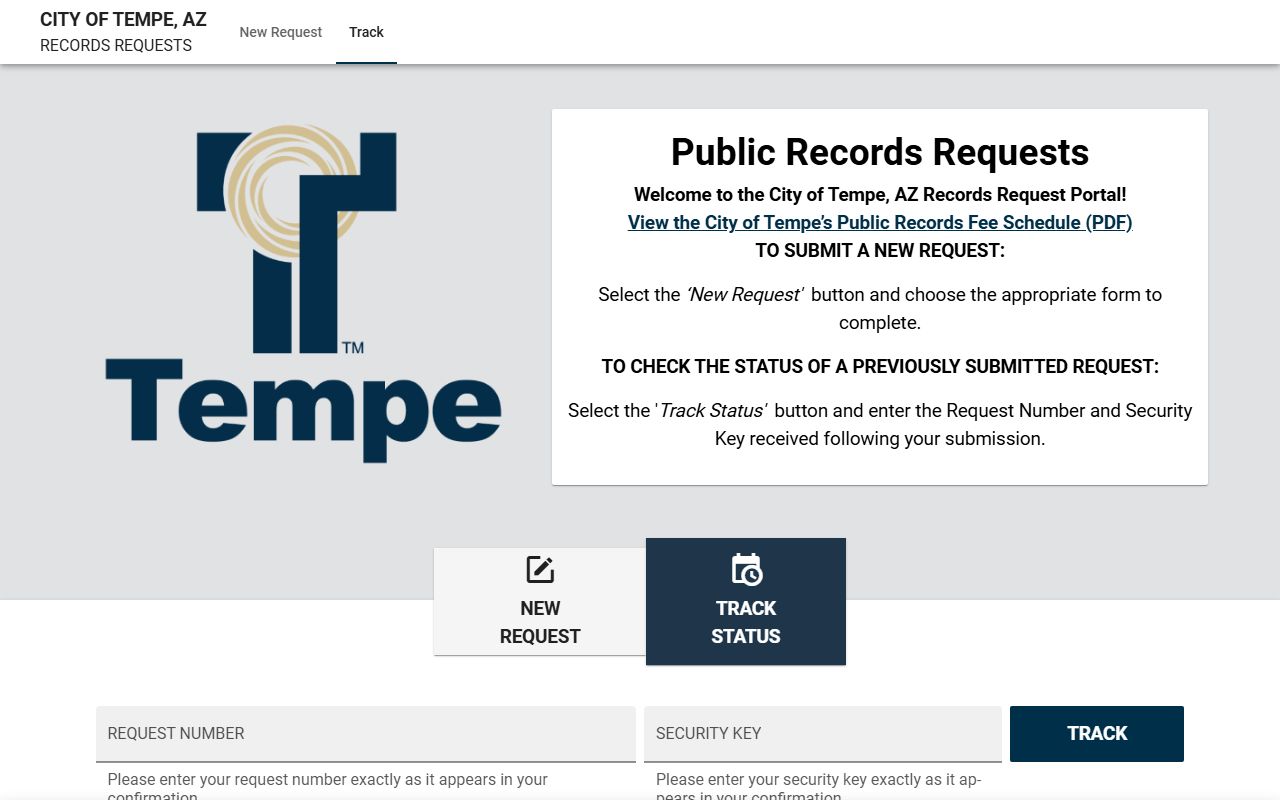 Tempe Police Department JustFOIA records request portal