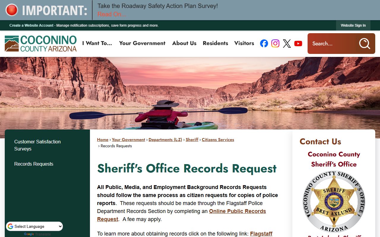 Coconino County Sheriff records request page