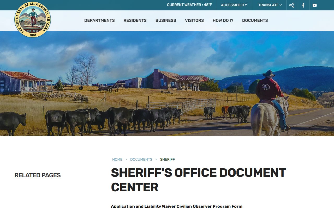 Gila County Sheriff forms and documents page
