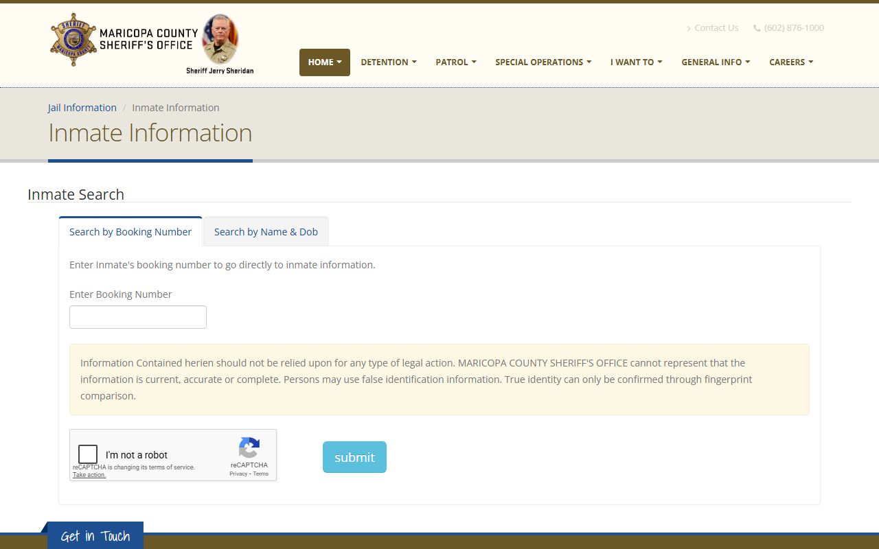 Maricopa County Sheriff inmate search portal for arrest records