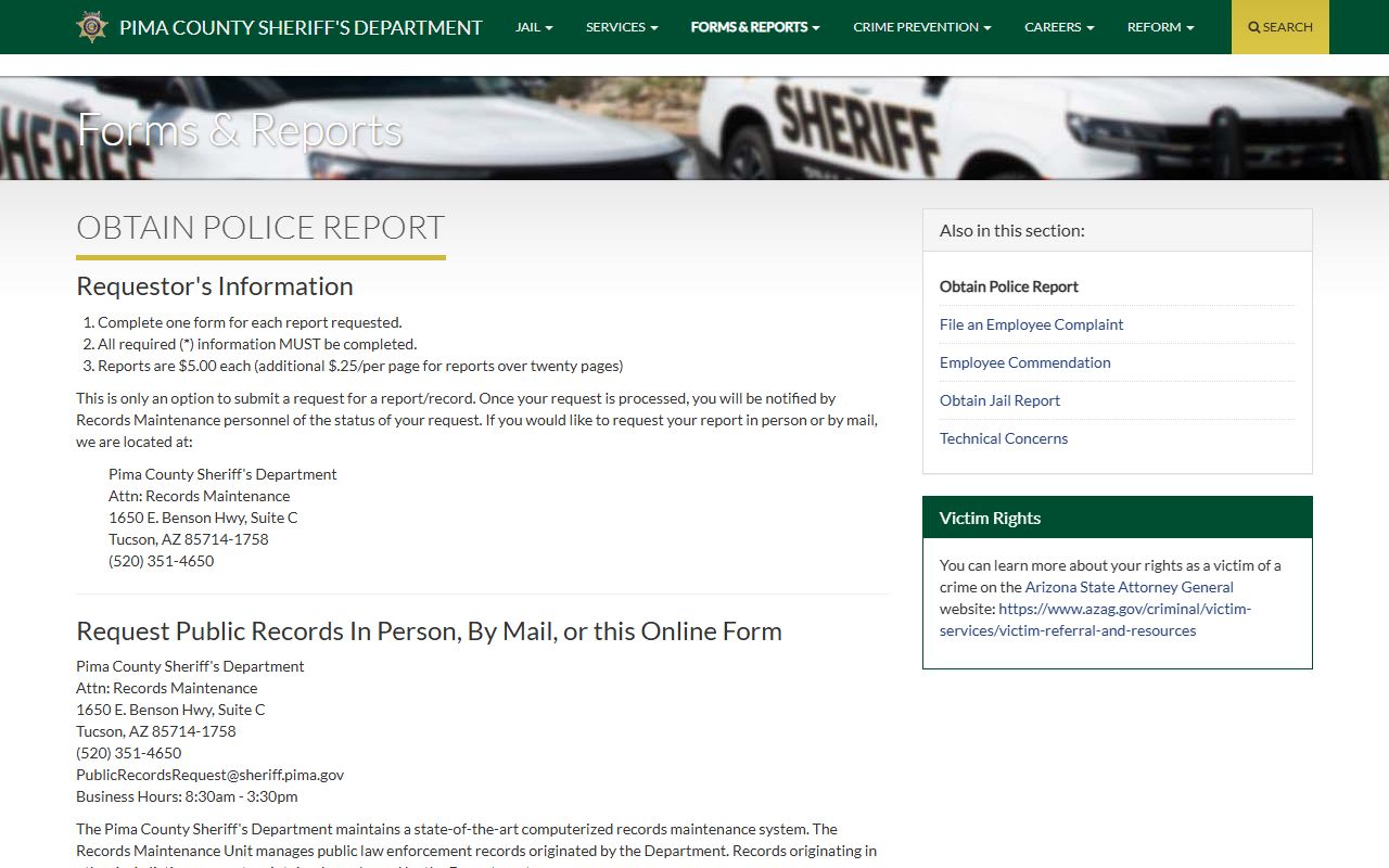 Pima County Sheriff police report request form