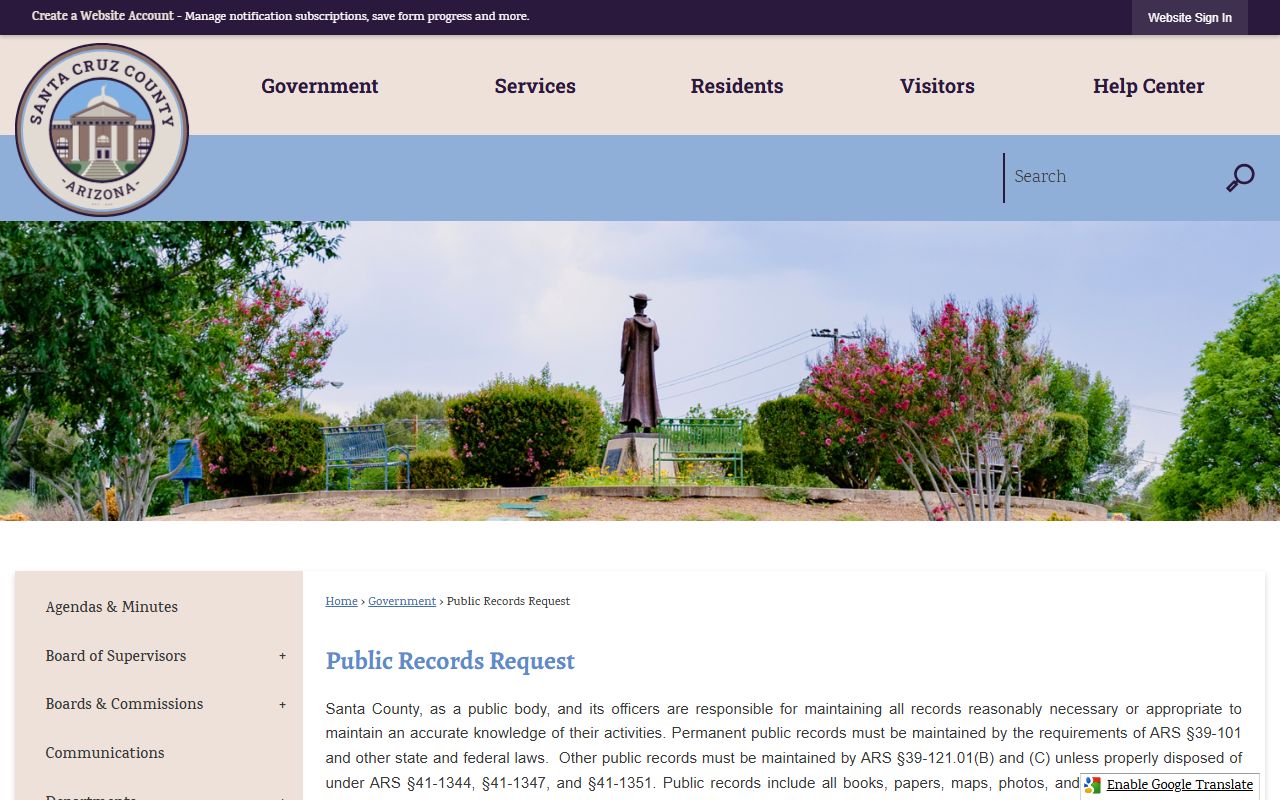 Santa Cruz County public records request page