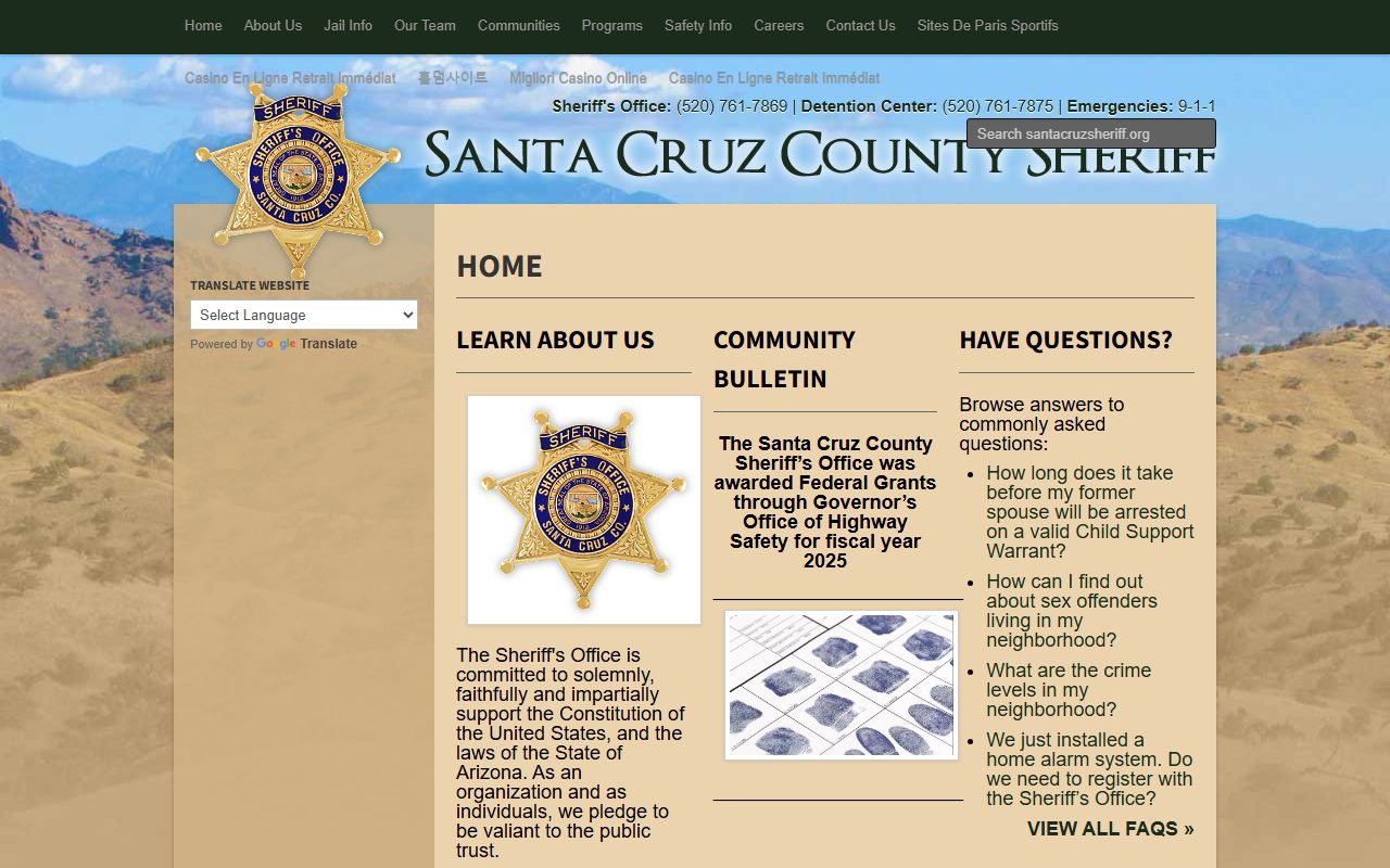 Santa Cruz County Sheriff main page